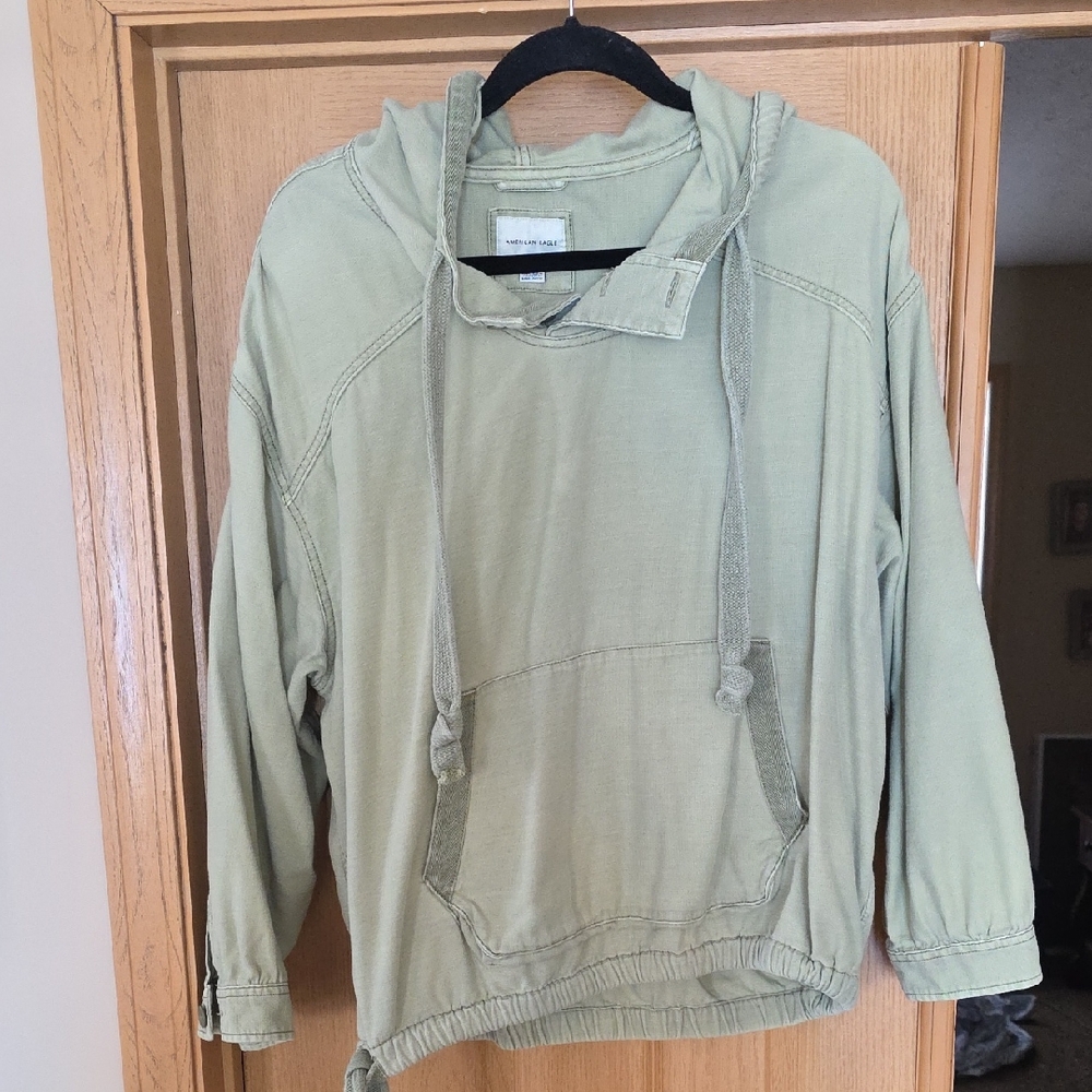 American Eagle Army Green Hooded Pullover Shacket